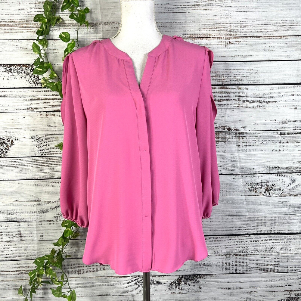 Gibson & Latimer Blouse Top size Small Rose PInk Mauve Lagenlook Wedding Modest